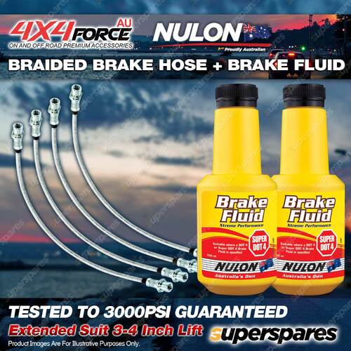 4 Front+Rear Braided Brake Hoses XBF Fluid for Ford Ranger PX 3"-4" Lift