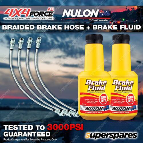 4 Front+Rear Braided Brake Hoses + Nulon Fluid for Mazda BT50 UR 11-on