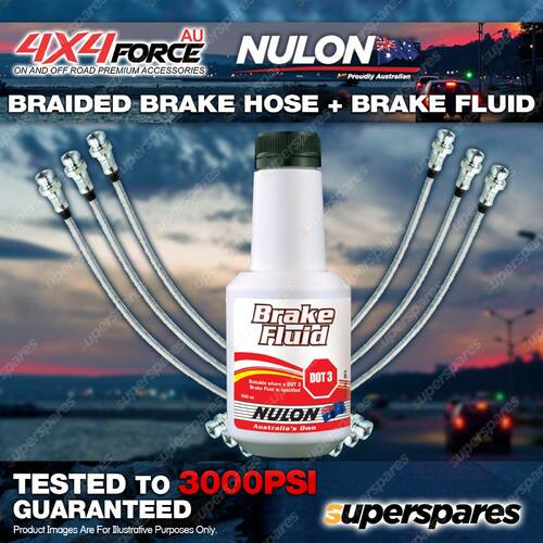 6 F+R Braided Brake Hoses + Nulon Fluid for Toyota Landcruiser FJ80 90-92