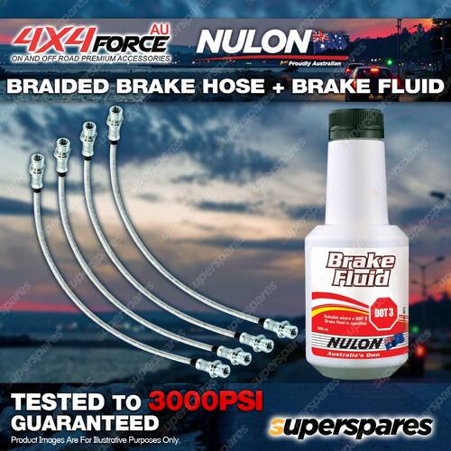 4 F+R Braided Brake Hoses + Nulon Fluid for Toyota Landcruiser FZJ100 HDJ100