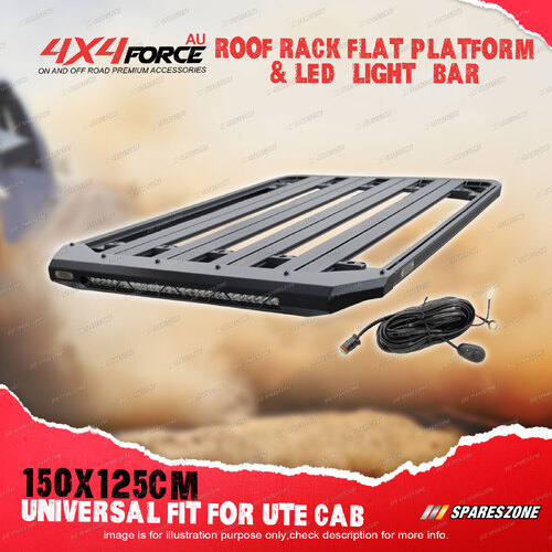 4X4FORCE 150x125cm Roof Rack Flat Platform & LED Light Bar Universal Dual Cab