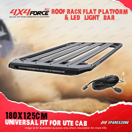 4X4FORCE Universal 180x125cm Roof Rack Flat Platform & LED Light Bar for Wagon