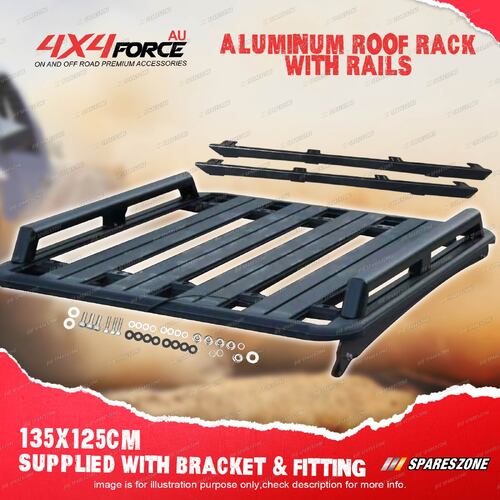 Universal 135x125cm Aluminium Alloy Roof Rack Flat Platform & Rails for Dual Cab