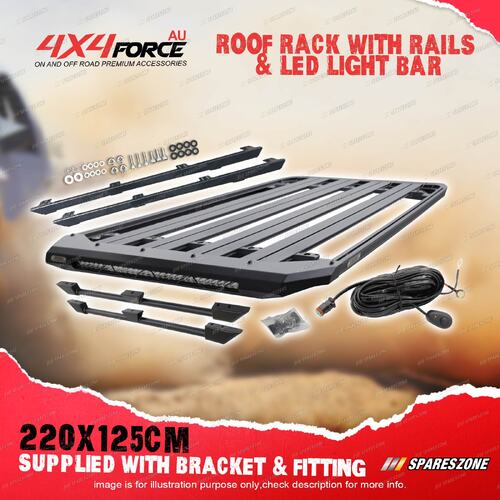 4X4FORCE 220x125cm Roof Rack Flat Platform & Light Bar & Rails for Ford Everest