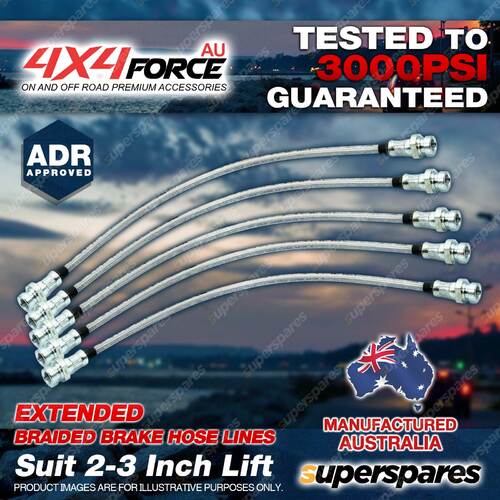 5x F + R Braided Brake Hoses for Toyota Landcruiser HZJ105 ABS 98-on 2"-3" Lift