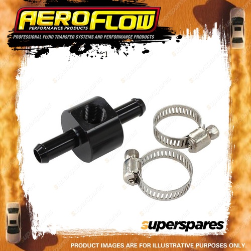 Aeroflow Inline Barb With 1/8 Inch Port for Fuel Gauge Black Finish - 3/8"