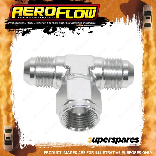 Aeroflow -4AN Tee Coupling Pipe Fitting Female On Side Silver Finish