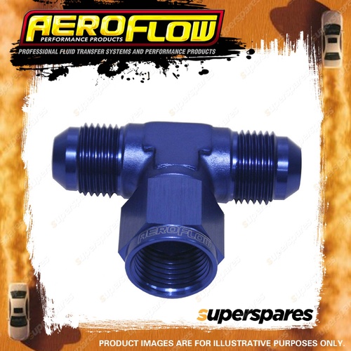 Aeroflow -12AN Tee Coupling Pipe Fitting Female On Side Blue Finish