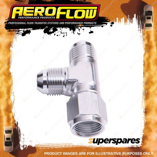 Aeroflow -8 AN Tee Coupling Pipe Fitting Female Nut On Run Silver Finish