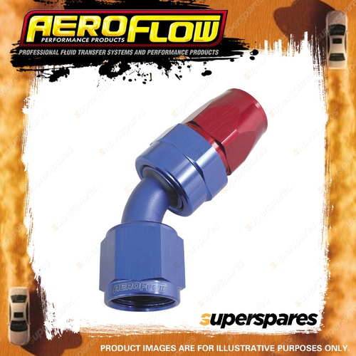 Aeroflow 200 Series Hose End PTFE Hose Fitting Blue/Red 45 Degree -6 AN