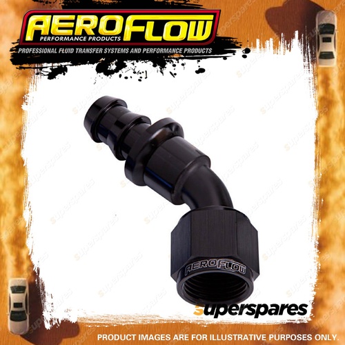 Aeroflow Brand 400 Series Push Lock Hose End Black 45 Degree -6 AN