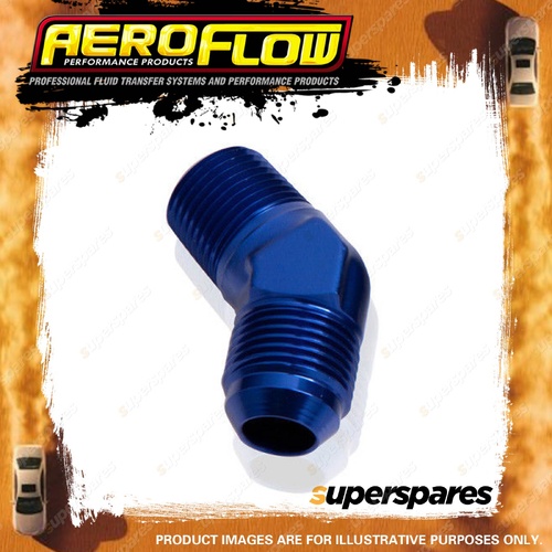 Aeroflow 45 Degree NPT To Male Flare Adapter Fitting 1/4" To -4AN Blue