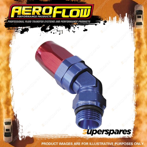 Aeroflow 45 Degree Taper Forged Male Adapter Orb Hose End -4 to -6 AN Blue/Red