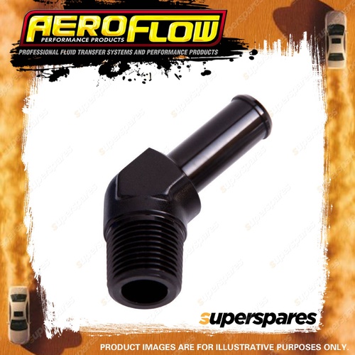 Aeroflow Brand 45 Degree 1/8" NPT To 3/16" Barb Black Hose Fitting