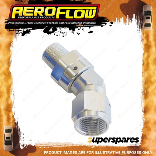 Aeroflow 45 Degree NPT Swivel To Male AN Flare Adapter 1/8" To -3AN Silver