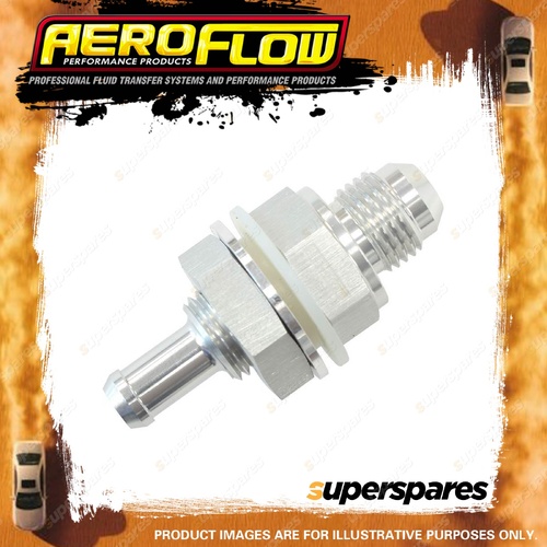 Aeroflow Fuel Cell Bulkhead Fitting -6 AN To 7.93mm 5/16" Barb Silver Finish