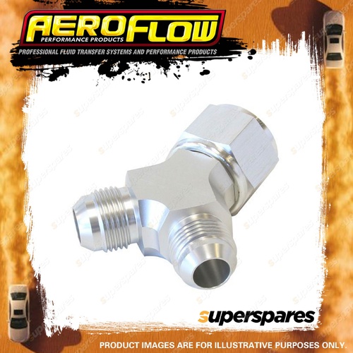 Aeroflow Y-Block Female Swivel 1 X -8 AN Inlet To 2 X -6 AN Outlets Silver