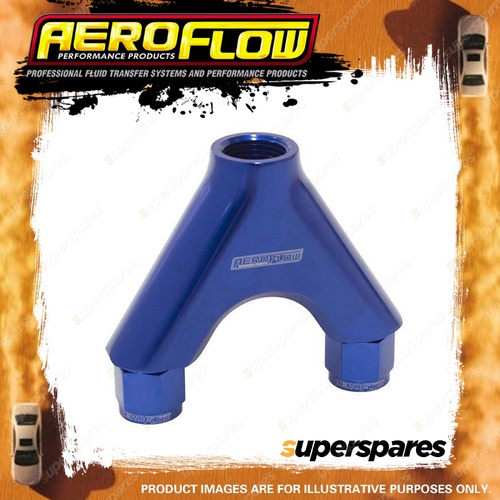 Aeroflow Y-Block Female Swivel 2 X -8 AN Inlet To 1 X -10 AN Outlets Blue