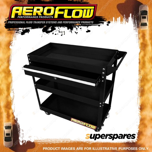 Aeroflow Workshop Trolley 3 Tier with lockable drawer and wheels Black