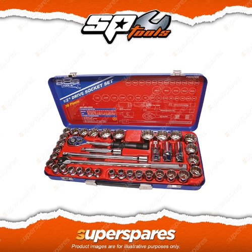 888 Series 39Pcs 1/2" Drive Socket Set - 12 Point Metric / SAE Cr-V Steel