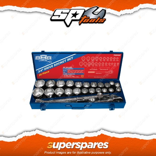 888 Series 26Pcs 3/4" Drive Socket Set - 12 Point Metric / SAE Ratchet 495mm