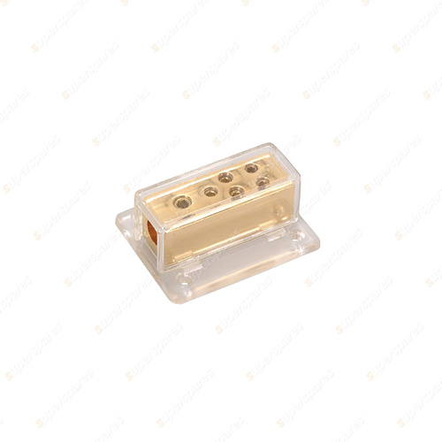 Aerpro 4GA x 2 to 8GA x 4 Distribution Block - Solid Brass Gold Plated