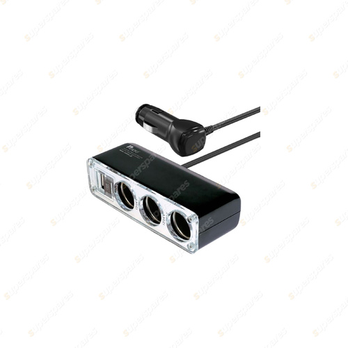 Aerpro Triple Accessory Socket & USB Power Adaptor - 12/24V 0.8M Cable Length