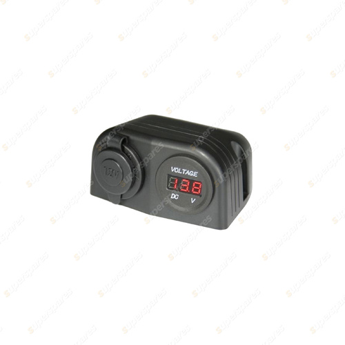 Aerpro Surface Mount Accessory Socket & LED Voltmeter - 12V/24V DC 20A Max