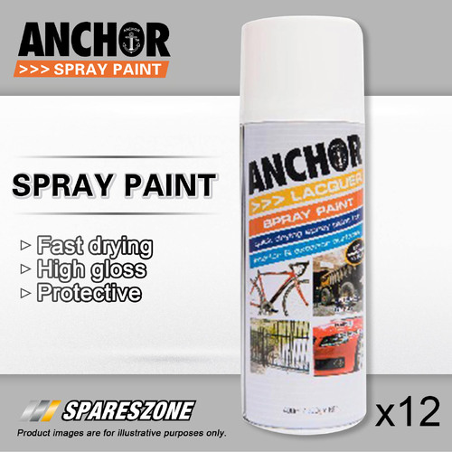 12 x Anchor Gloss White Lacquer Spray Paints 300 Gram Versatile Aerosol Coating