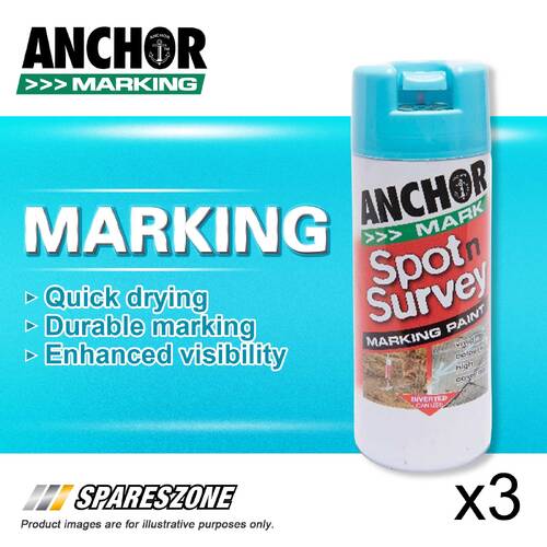 3 x Anchor Spot Survey Blue Fluorescent Marking Spray Paints 350 Gram Durability