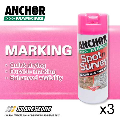 3 x Anchor Spot Survey Pink Fluorescent Marking Spray Paints 350 Gram Durability