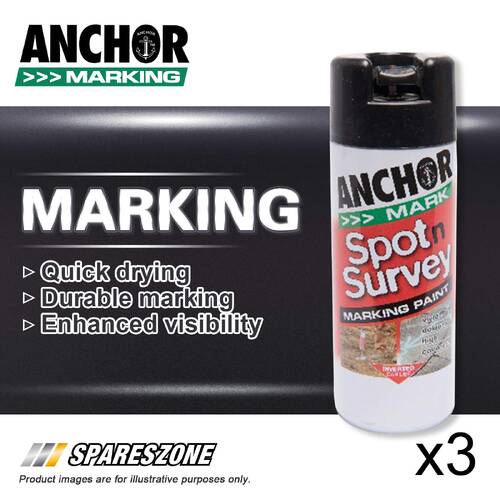 3 x Anchor Spot Survey Black High-Visibility Marking Spray Paints 350G