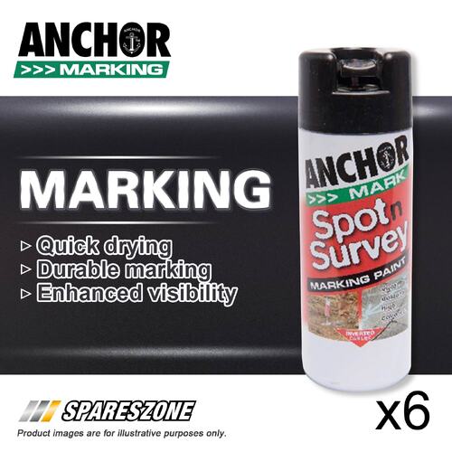 6 x Anchor Spot Survey Black High-Visibility Marking Spray Paints 350G