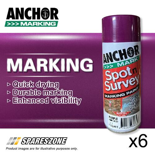 6 x Anchor Spot Survey Purple Fluorescent Marking Spray Paints 350G Durability