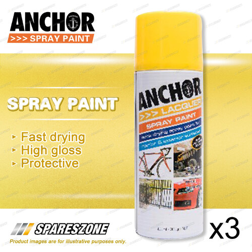 3 x Anchor Yellow Lacquer Spray Paint 300 Gram Versatile Aerosol Coating
