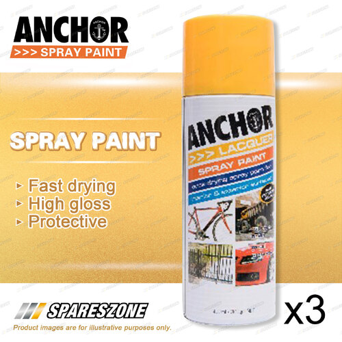 3 x Anchor Mustard Yellow Lacquer Spray Paint 300Gram Versatile Aerosol Coating