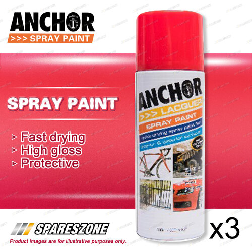 3 pc Anchor Red Lacquer Spray Paint 300 Gram Versatile Aerosol Coating