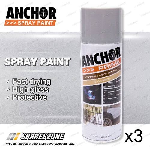 3 x Anchor Primer Silver Lacquer Spray Paint 300 Gram Versatile Aerosol Coating