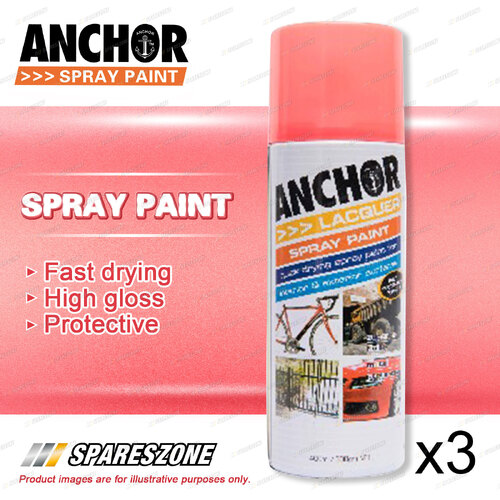 3 x Anchor Fluorescent Red Lacquer Spray Paint 300 Gram Aerosol Coating
