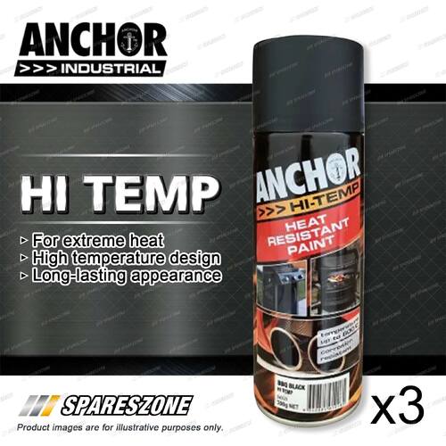 3 x Anchor Hi Temp Bbq Black Paint 300 Gram Coating For Heat-Resistant Surfaces