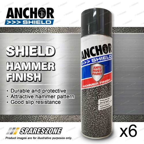 6 Packets of Anchor Shield Hammer Finish Charcoal Aerosol Paint 400 Gram Durable