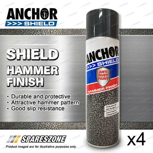 4 Packets of Anchor Shield Hammer Finish Black Aerosol Paint 400 Gram Durable