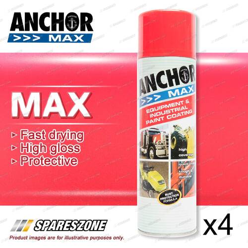 4 Packets of Anchor Max Signal Red R13 Aerosol Paint 400 Gram Fast Drying