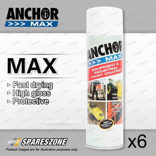 6 Packets of Anchor Max Gloss White Aerosol Paint 400 Gram Fast Drying