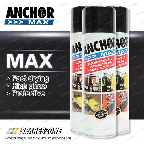 3 Packets of Anchor Max Satin Black Aerosol Paint 400 Gram Fast Drying