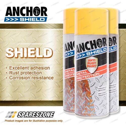 3 Packets of Anchor Shield Golden Yellow Aerosol Paint 300 Gram Rust Prevention