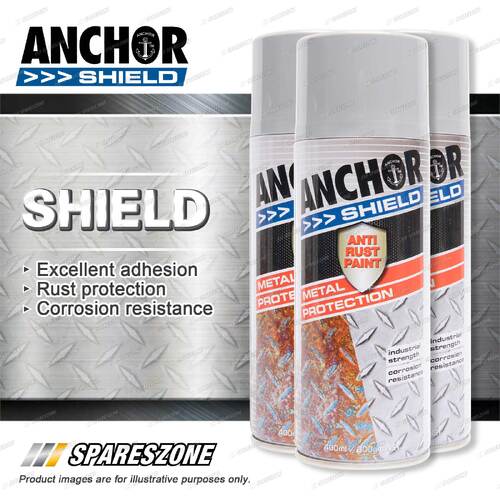 3 Packets of Anchor Shield Grey Primer Aerosol Paint 300 Gram Rust Prevention