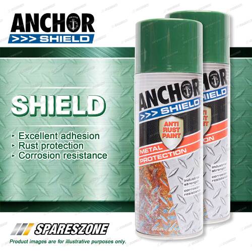 2 Packets of Anchor Shield Brunswick Green Aerosol Paint 300g Rust Prevention