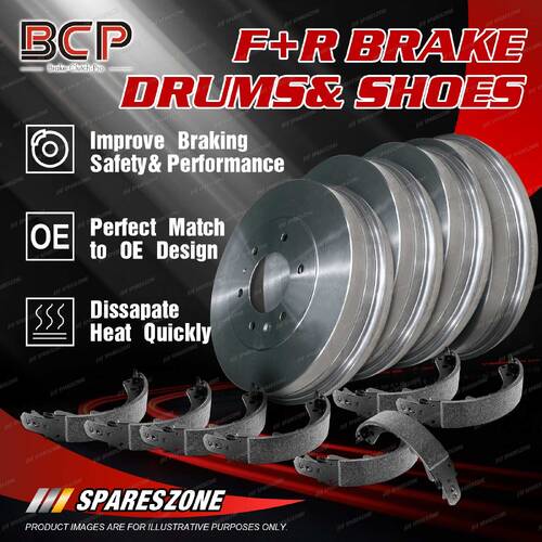 Front + Rear Brake Drums Shoes for Isuzu NPR66 NPR300 NPR70 5 Stud Wheels