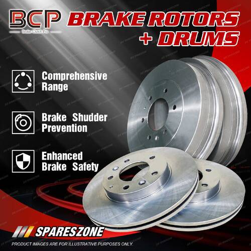 BCP Front Brake Rotors + Rear Drums for Mitsubishi Triton MQ MR 2 Piston Caliper